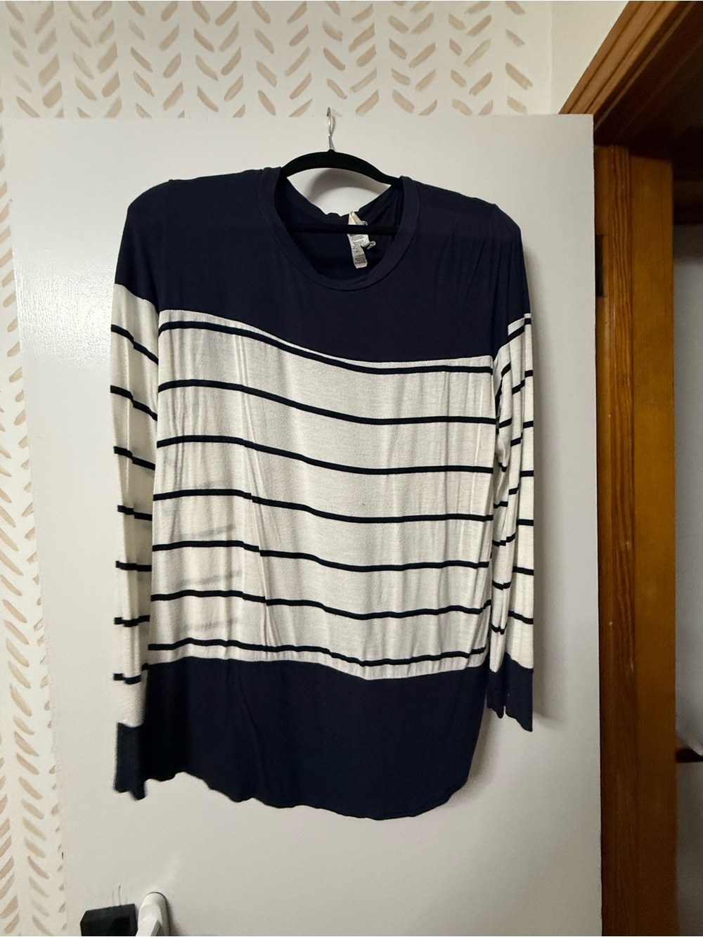 Old Navy Navy and White Striped Long-Sleeve Top